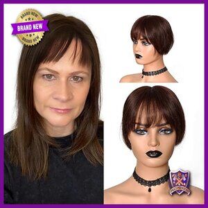 Human Hair Topper with Bangs 5x5.5 Inch Silk Base Hand Tied